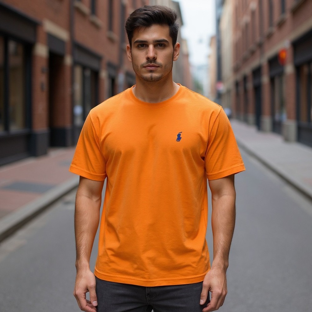 Polo Ralph Lauren Mens Orange Short Sleeve Crew Neck Pony T-Shirt Medium FLAWED